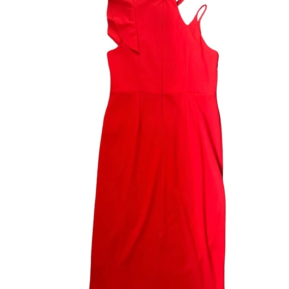 Topshop Red Orange Ruffle Cocktail Midi Sleeveless Dress 12 - Picture 3 of 15